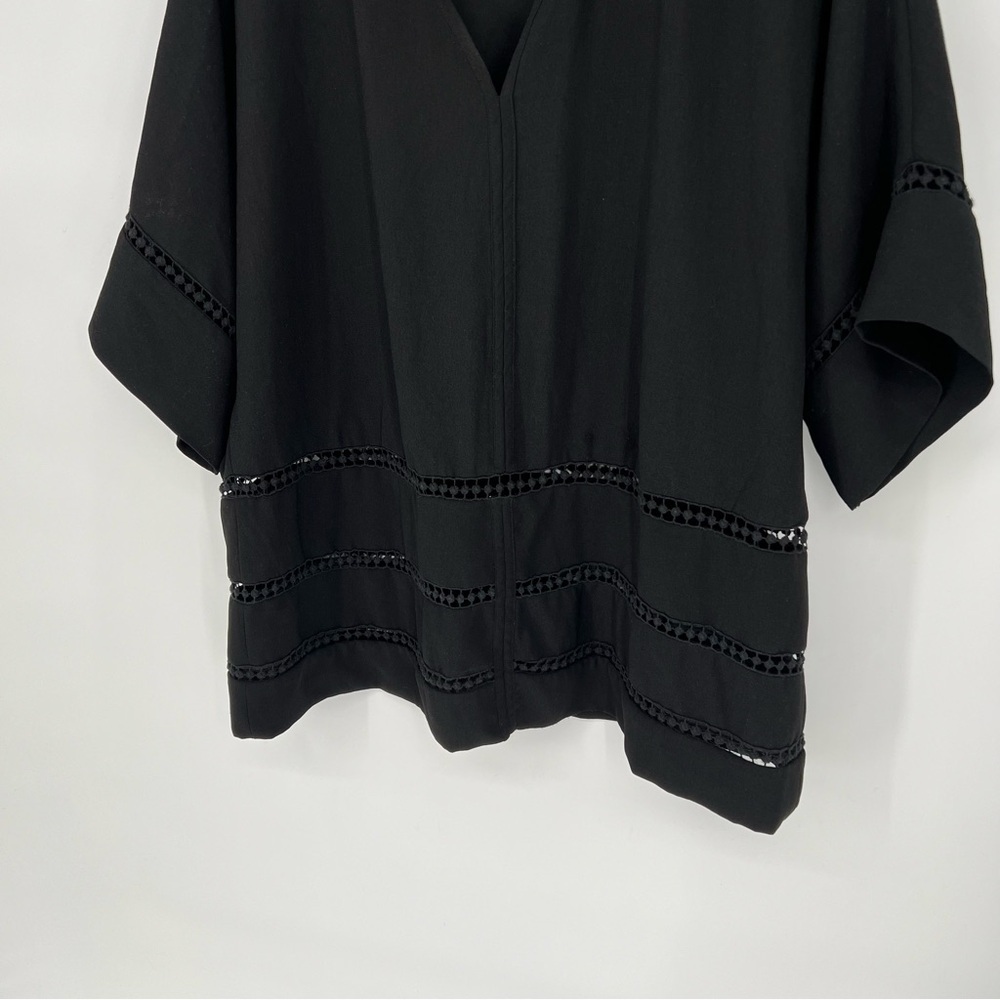 Maette Womens Tunic Top‎ Black 3/4 Sleeve V Neck Lace Pullover Blouse L - Picture 3 of 13